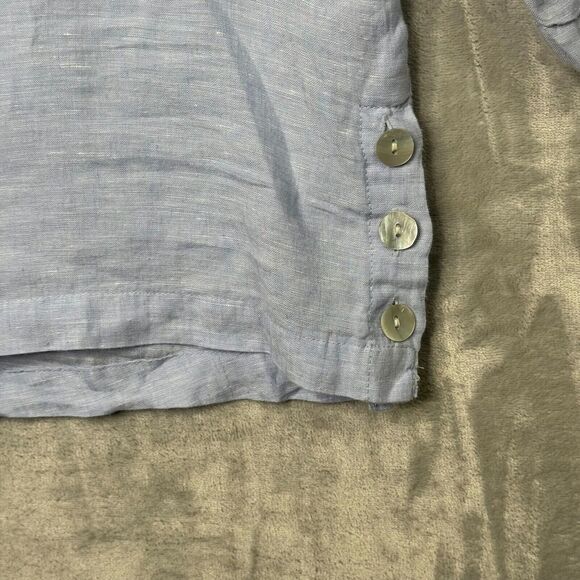 Tahari Top Womens Medium Blue 100% Linen V Neck 3/4 Sleeve Boxy Relaxed Buttons - Picture 6 of 12